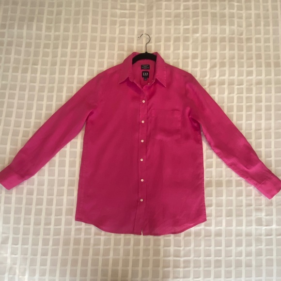 100% Linen Oversized Button Down Shirt Fuchsia - Picture 1 of 11